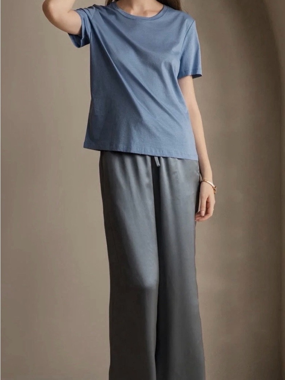 Casual Wide-Leg Drawstring Pants in Slate Blue-Gray